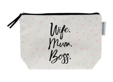 Canvas Quote Cosmetic Bag - Wife Mum Boss
